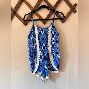 Blue romper with crochet lace edging from target